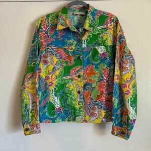 Carrie Allen Paisley Beaded Sequin Jacket Womens Medium 100% Cotton Boho Bling